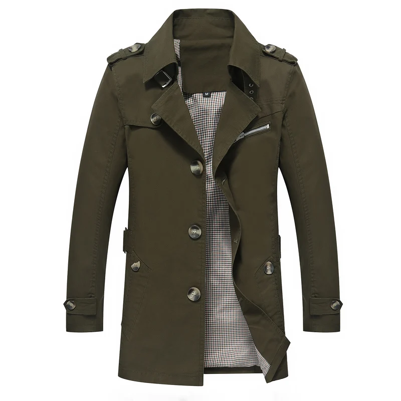 Herren Leichter Trenchcoat im Fieldstil mit Epauletten und Karofutter Drune