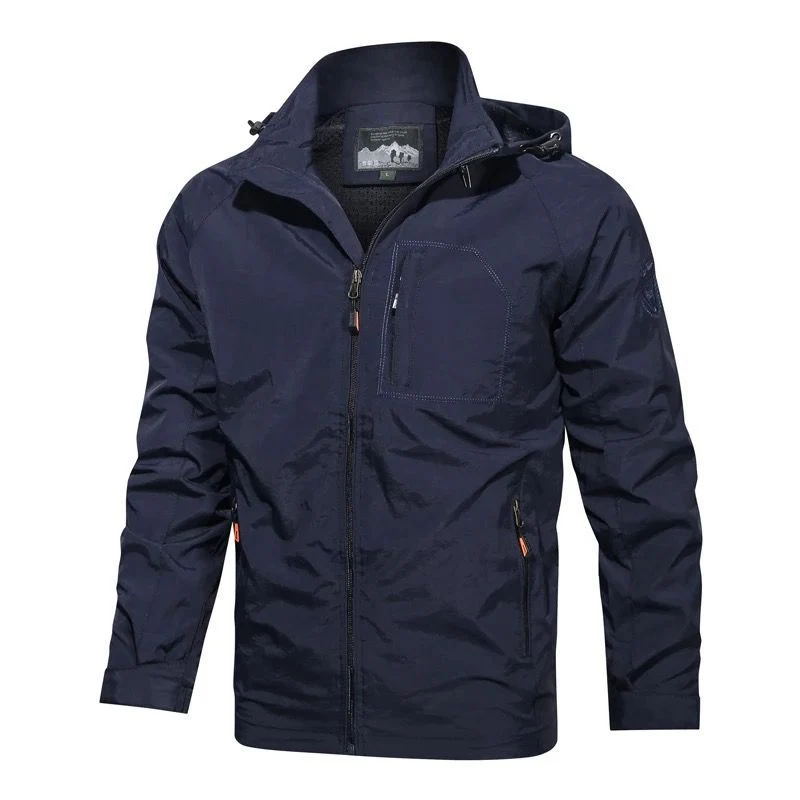 Herren Leichte Wind- und Wasserabweisende Outdoorjacke mit Kapuze und Brusttasche Drune