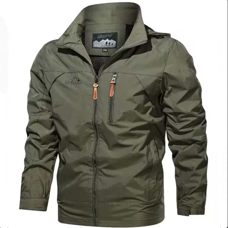 Herren Leichte wasserdichte Kapuzen-Outdoorjacke mit Brusttasche und verstellbaren Bündchen Drune