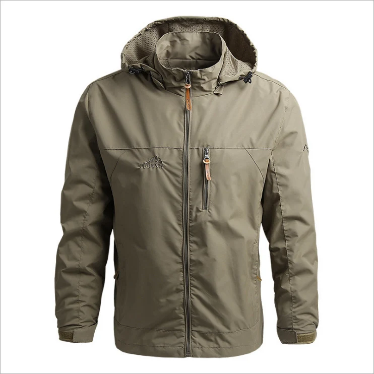 Herren Leichte wasserdichte Kapuzen-Outdoorjacke mit Brusttasche und verstellbaren Bündchen Drune
