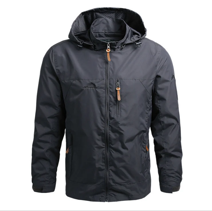 Herren Leichte wasserdichte Kapuzen-Outdoorjacke mit Brusttasche und verstellbaren Bündchen Drune