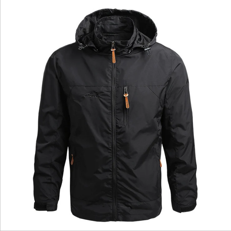 Herren Leichte wasserdichte Kapuzen-Outdoorjacke mit Brusttasche und verstellbaren Bündchen Drune