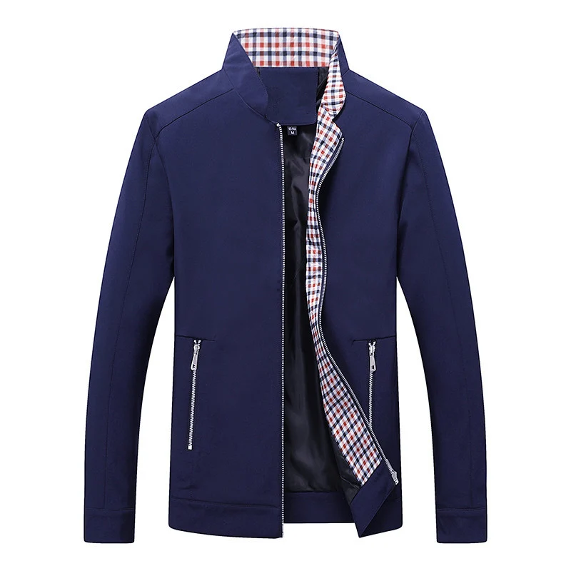 Herren Leichte Freizeitjacke mit Stehkragen, Reißverschlusstaschen und kariertem Innenfutter Drune