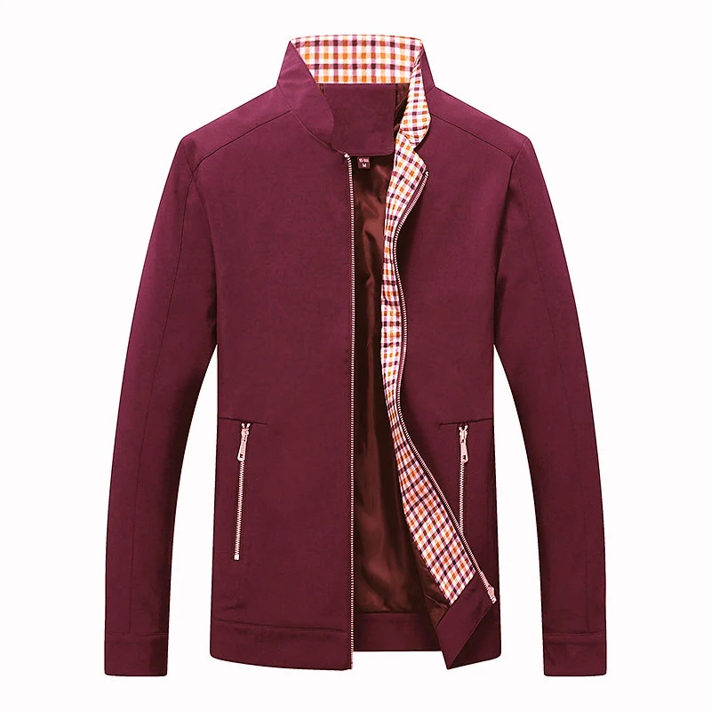 Herren Leichte Freizeitjacke mit Stehkragen, Reißverschlusstaschen und kariertem Innenfutter Drune