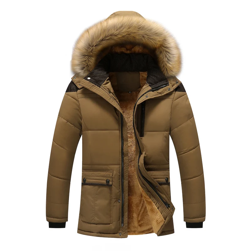 Herren Lang geschnittener Thermo-Parka mit Teddy-Innenfutter und abnehmbarem Kunstfellbesatz Drune