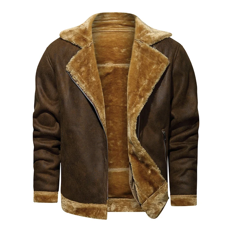Herren Lammfellimitat-Fliegerjacke mit kuscheligem Kunstfellfutter Drune
