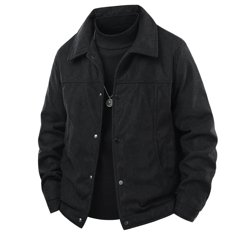 Herren Kordjacke im Truckerstil mit Druckknopfverschluss und klassischem Hemdkragen Drune