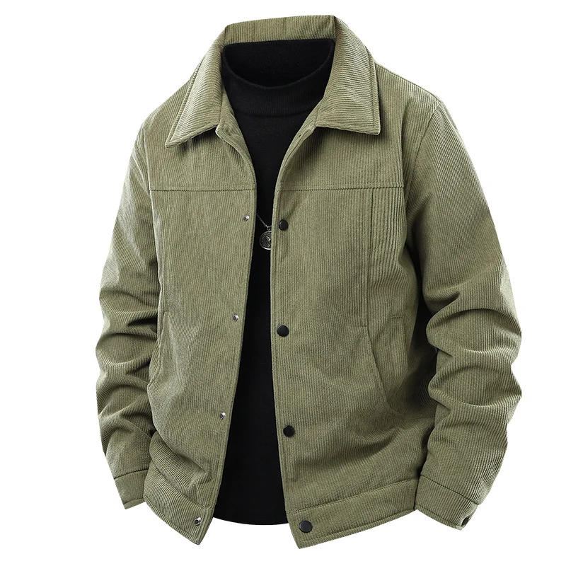 Herren Kordjacke im Truckerstil mit Druckknopfverschluss und klassischem Hemdkragen Drune