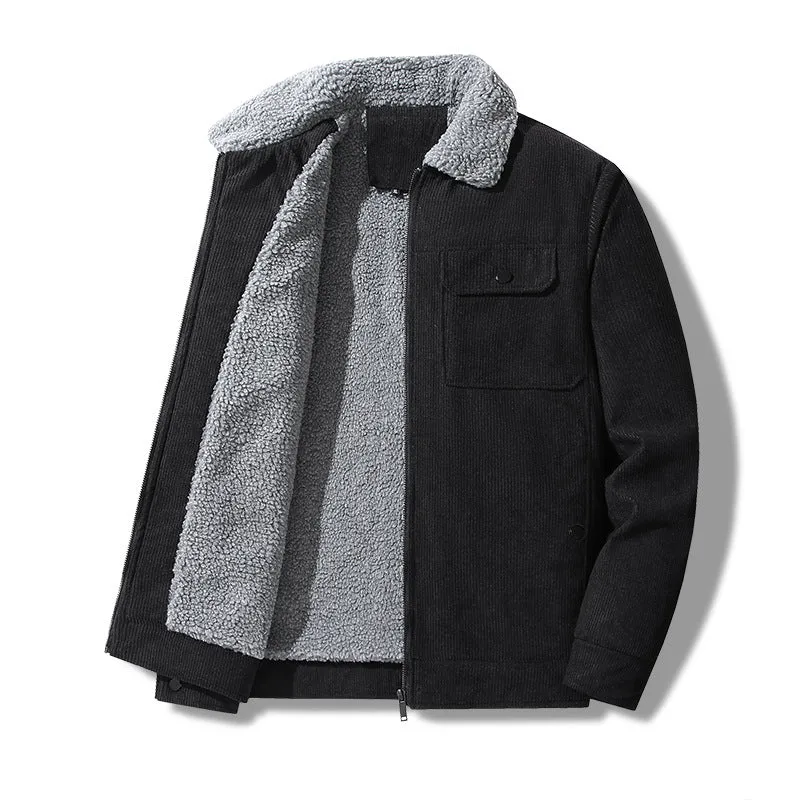 Herren Kord-Workjacke mit Sherpa-Kragen, verdecktem Reißverschluss und Multifach-Brusttaschen Drune