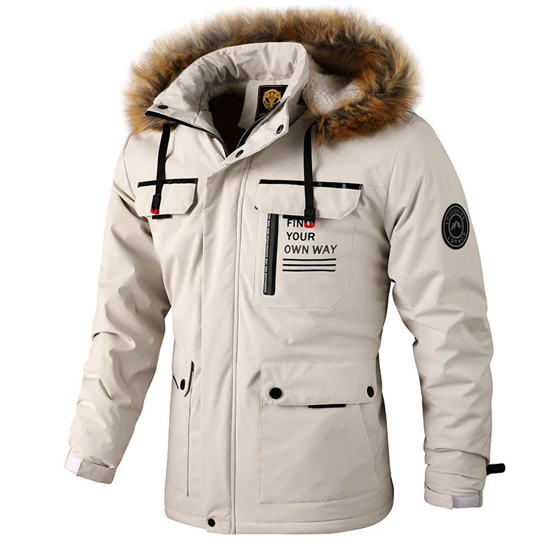 Herren Isolierter Outdoor-Parka mit Kunstfellbesatz, Multifunktions‑Taschen und Fleece‑Innenfutter Drune