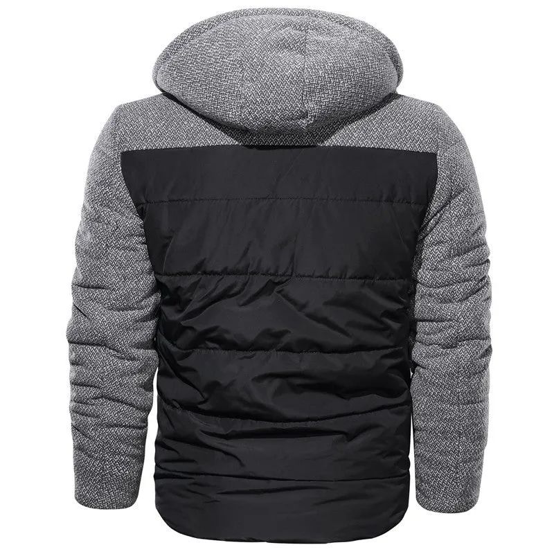 Herren Hybrid-Winterjacke mit gesteppter Thermoisolierung, Strickärmeln und Sherpa-Kapuzenfutter Drune