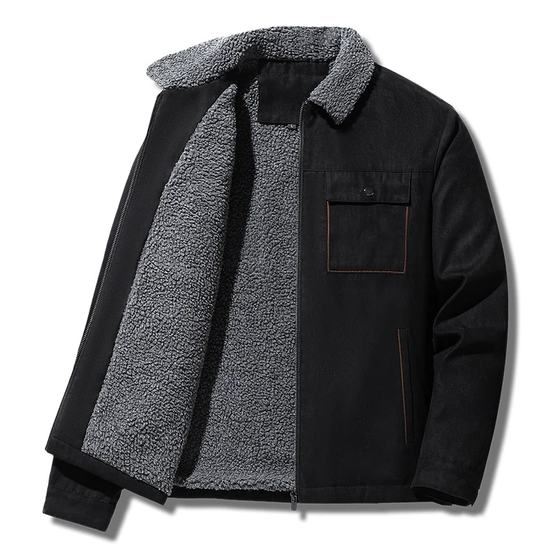 Herren gefütterte Sherpa-Canvas-Jacke mit Reißverschluss Drune