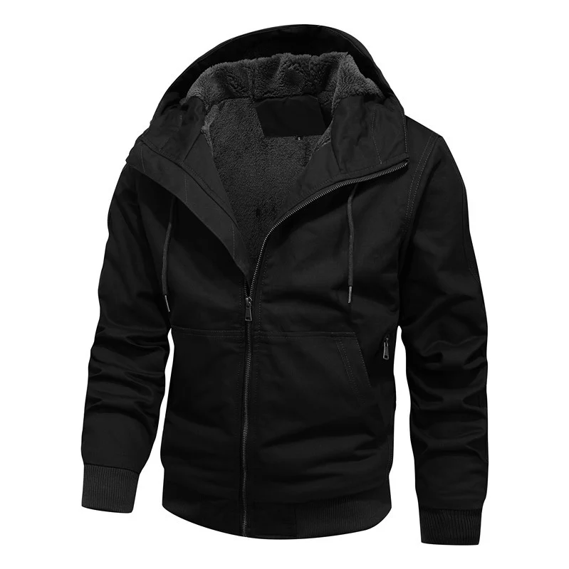 Herren gefütterte Kapuzen-Canvasjacke mit Sherpa-Fleece-Innenfutter Drune