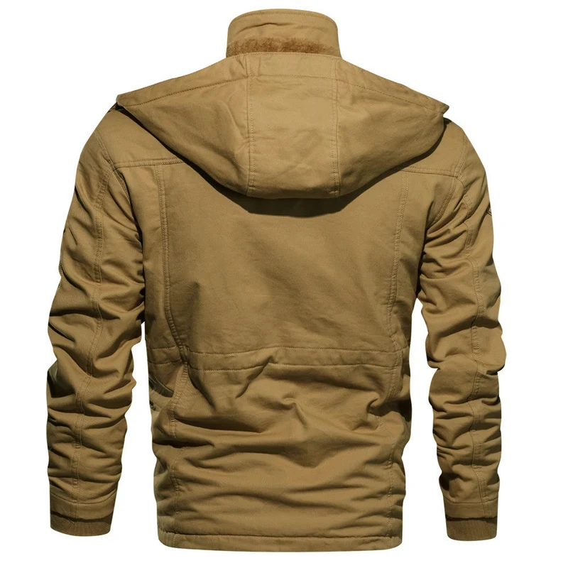 Herren Gefütterte Feldjacke aus Canvas mit Kapuze und Mehrfach-Taschen Drune