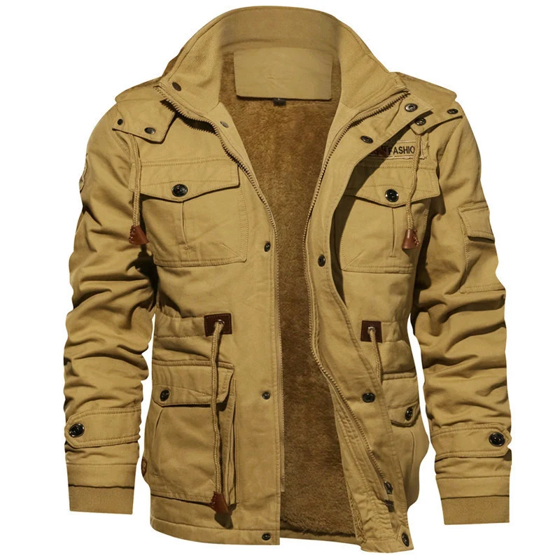 Herren Gefütterte Feldjacke aus Canvas mit Kapuze und Mehrfach-Taschen Drune