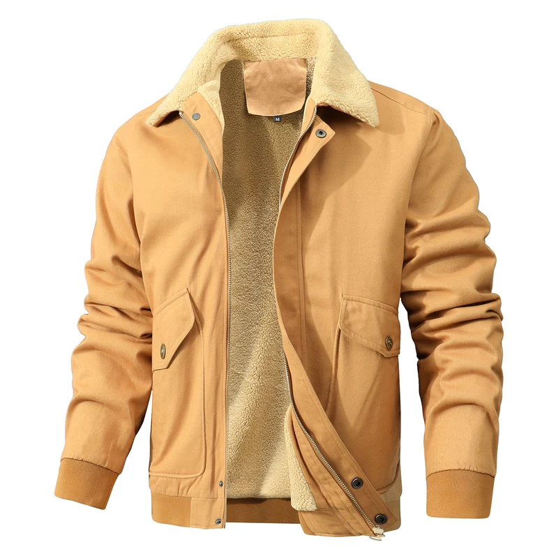 Herren Gefütterte Canvas-Bomberjacke mit Sherpa-Kragen, Utility-Taschen und gerippten Bündchen Drune