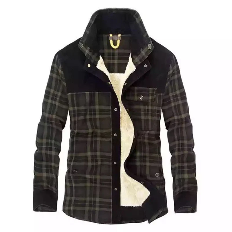 Herren Flanell‑Fieldshirt mit Teddyfleece‑Innenfutter und Velours‑Schulterpartie Drune