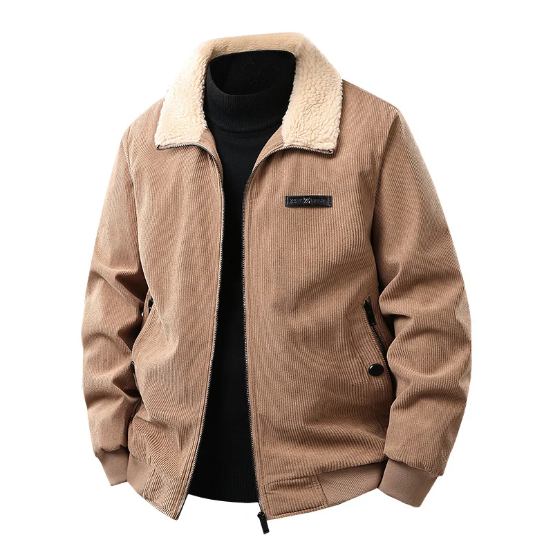 Herren Cord-Collegejacke mit Sherpa-Kragen, Reißverschluss und praktischen Seitentaschen Drune