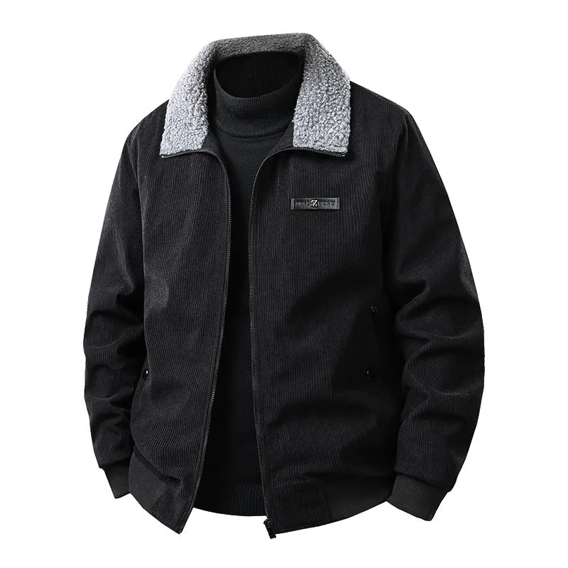 Herren Cord-Collegejacke mit Sherpa-Kragen, Reißverschluss und praktischen Seitentaschen Drune