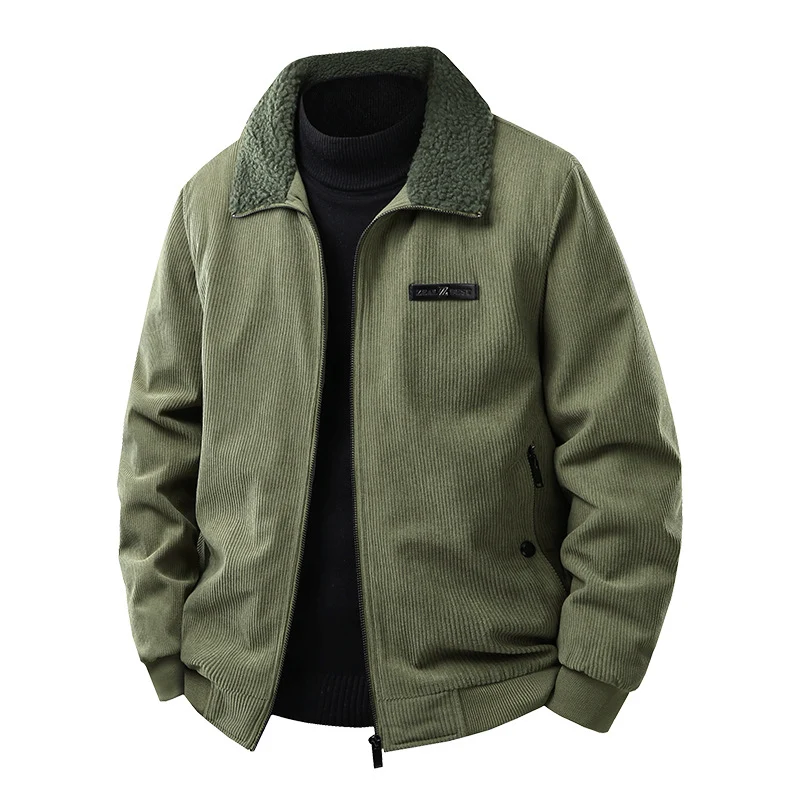 Herren Cord-Collegejacke mit Sherpa-Kragen, Reißverschluss und praktischen Seitentaschen Drune