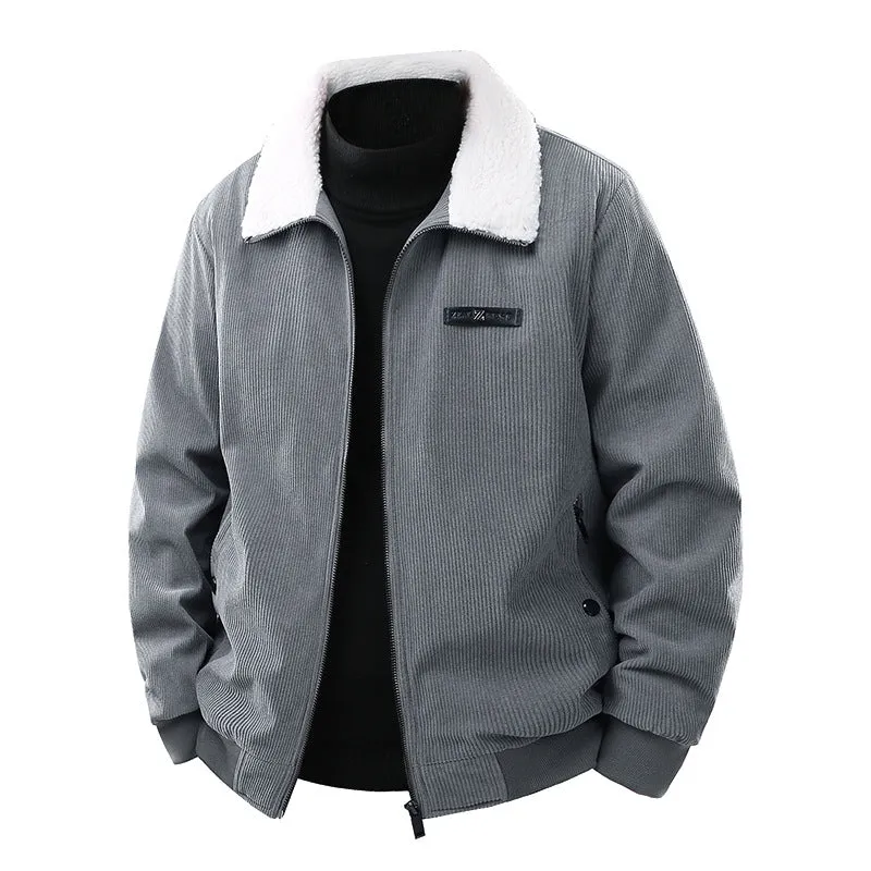 Herren Cord-Collegejacke mit Sherpa-Kragen, Reißverschluss und praktischen Seitentaschen Drune