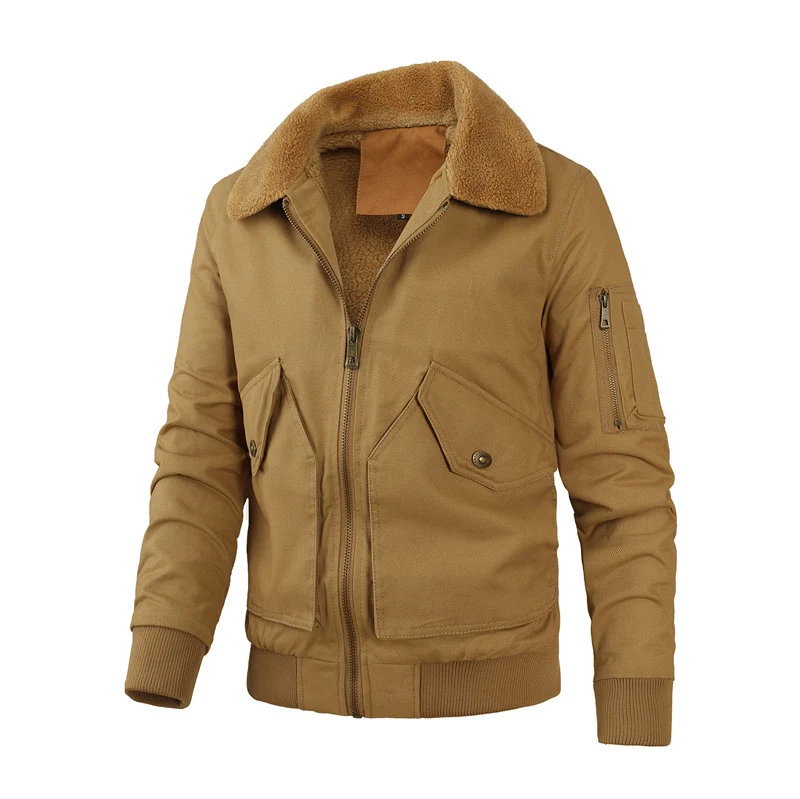 Herren Canvas-Blouson mit Kontrast-Sherpa-Kragen und verdeckten Utility-Taschen Drune