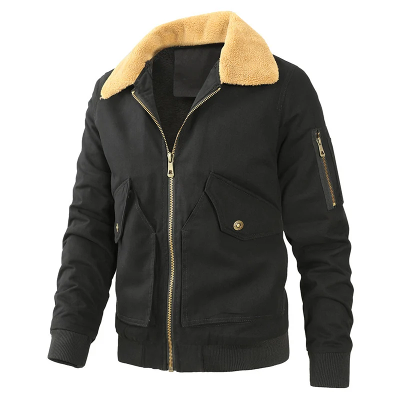 Herren Canvas-Blouson mit Kontrast-Sherpa-Kragen und verdeckten Utility-Taschen Drune