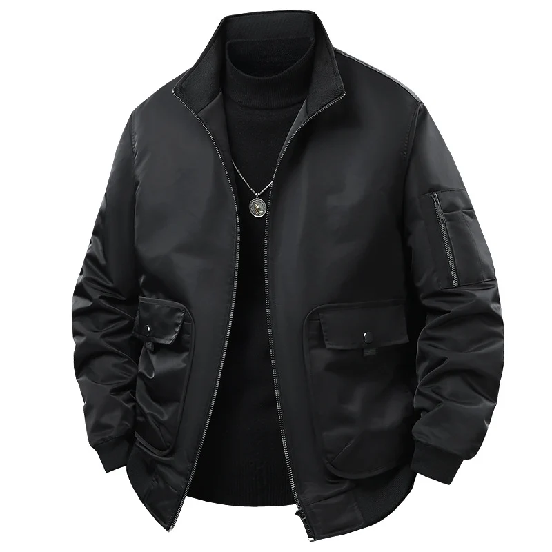 Herren Bomberjacke mit Stehkragen, Utility-Taschen und wattierter Thermoisolierung Drune