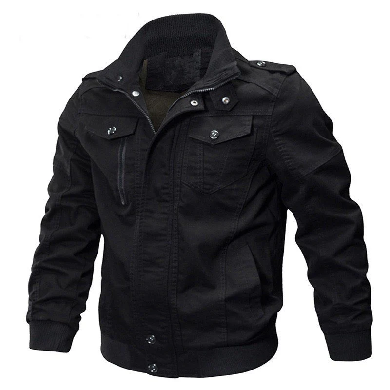 Herren Baumwoll-Fieldjacke im Military-Stil mit Stehkragen, Reißverschluss und Rippbündchen Drune
