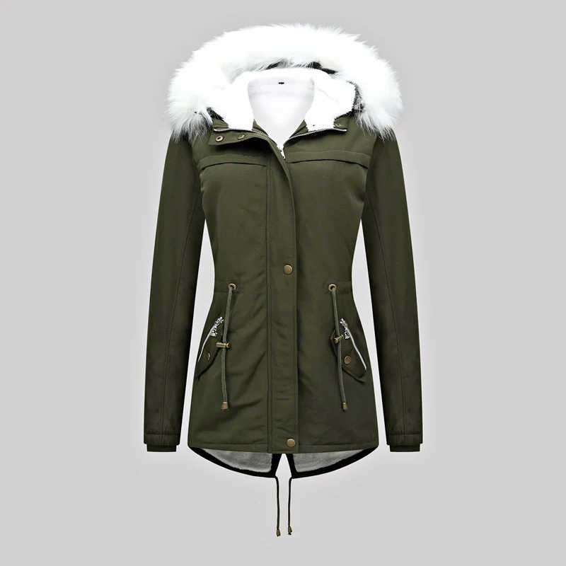 Damen Thermischer Parka mit Kunstfellkapuze und Taillenzug Drune