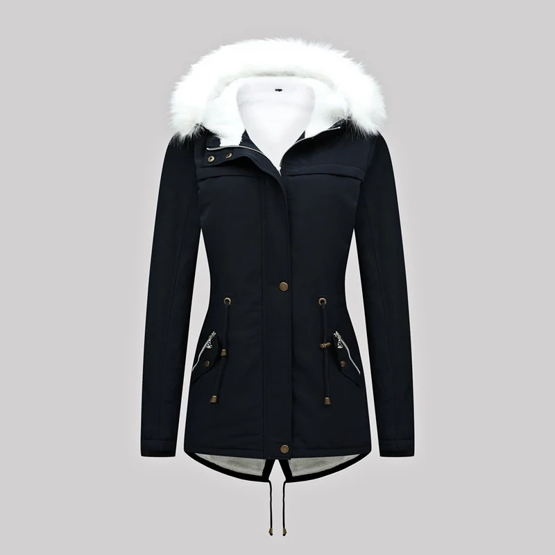 Damen Thermischer Parka mit Kunstfellkapuze und Taillenzug Drune