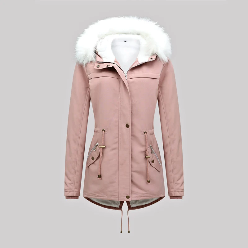 Damen Thermischer Parka mit Kunstfellkapuze und Taillenzug Drune