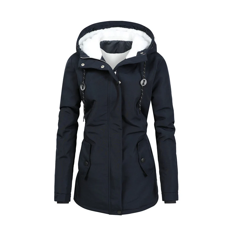 Damen Taillierter Parka mit Teddyfutter, verstellbarer Kapuze und Tunnelzug Drune