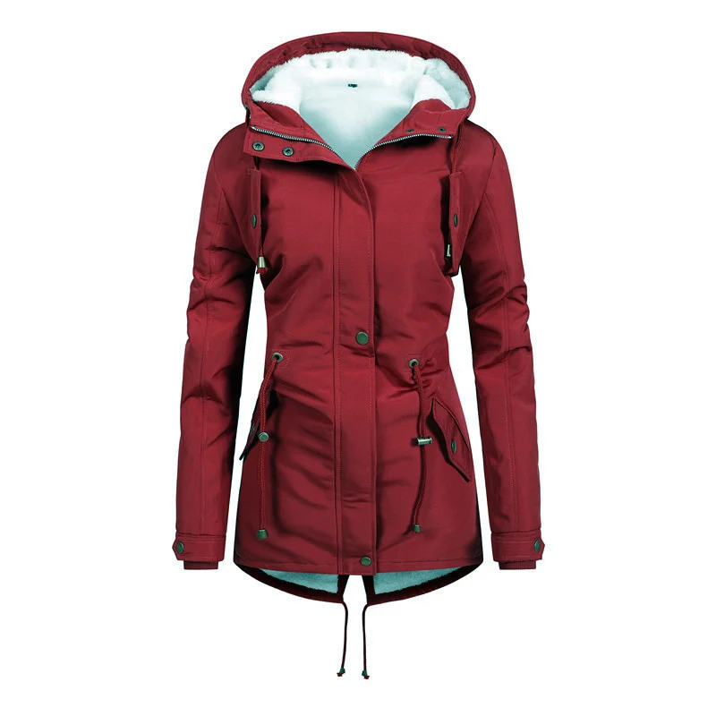 Damen Taillierter Parka mit Teddyfutter, verstellbarer Kapuze und Tunnelzug Drune