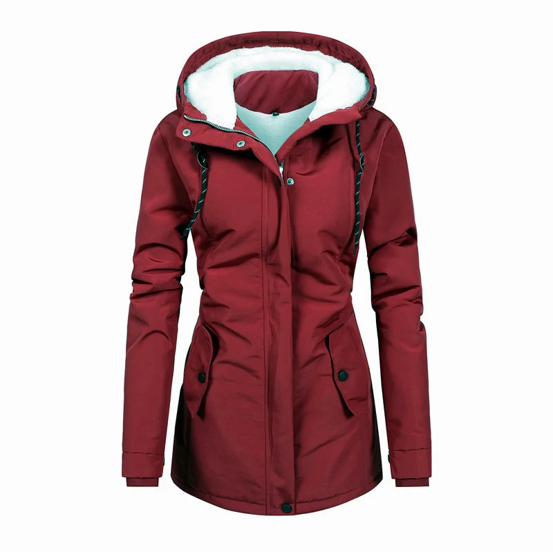 Damen Taillierter Parka mit Teddyfutter, verstellbarer Kapuze und Tunnelzug Drune