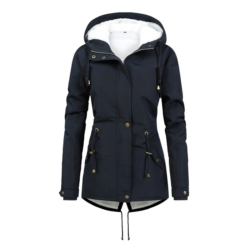 Damen Taillierter Parka mit Teddyfutter, verstellbarer Kapuze und Tunnelzug Drune