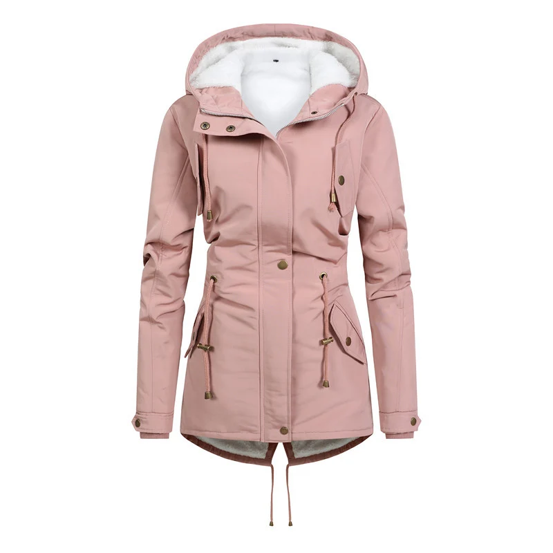 Damen Taillierter Parka mit Teddyfutter, verstellbarer Kapuze und Tunnelzug Drune