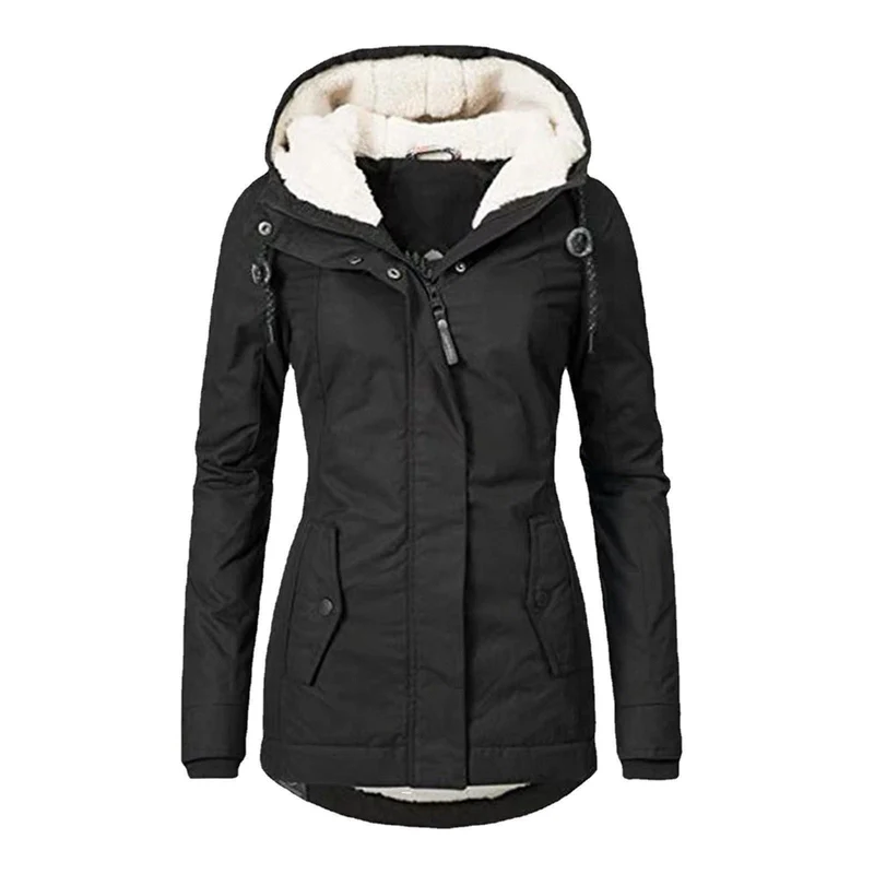 Damen Taillierter Parka mit Teddyfutter, verstellbarer Kapuze und Tunnelzug Drune