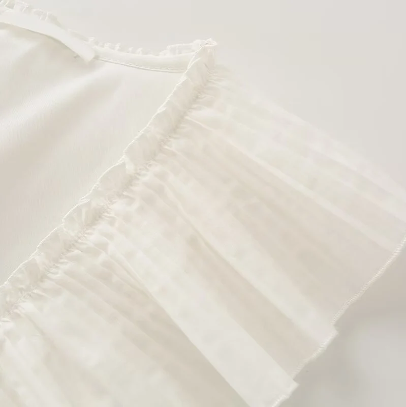 Damen Ärmellose Rüschenbluse mit tiefem V‑Ausschnitt, zarter Plissee‑Rüsche und Bindeschleife Drune