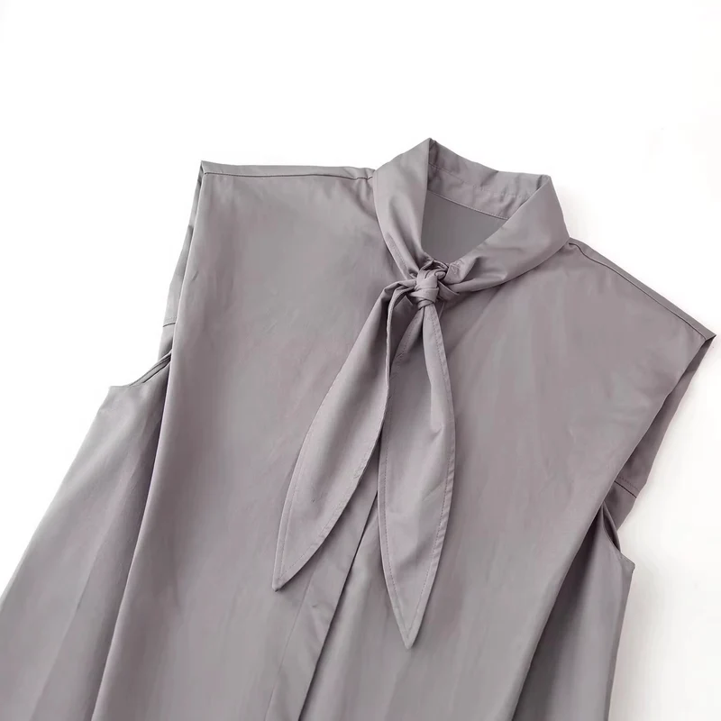 Damen Ärmellose Popeline-Bluse mit Schluppenkragen und Nadelstreifen Drune