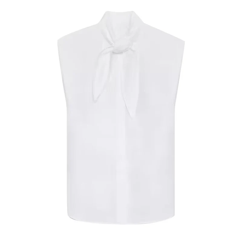 Damen Ärmellose Popeline-Bluse mit Schluppenkragen und Nadelstreifen Drune