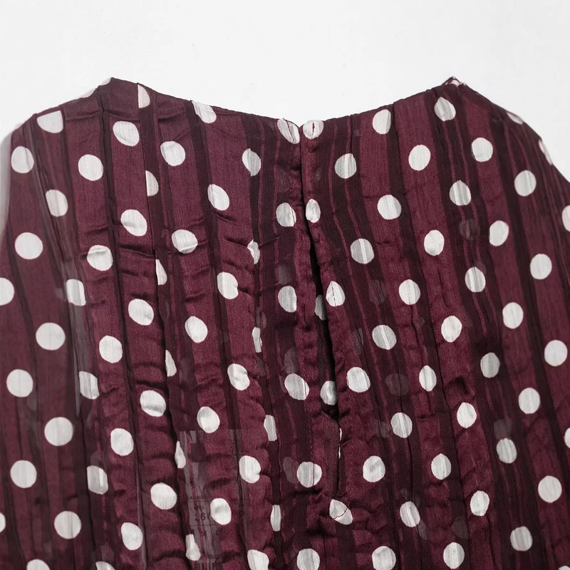Damen Ärmellose plissierte Chiffonbluse mit Tupfenmuster und Wasserfallkragen Drune