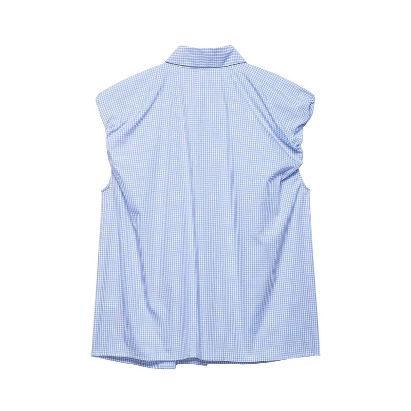 Damen Ärmellose Hemdbluse mit vertikalem Streifenmuster und durchgehender Knopfleiste Drune
