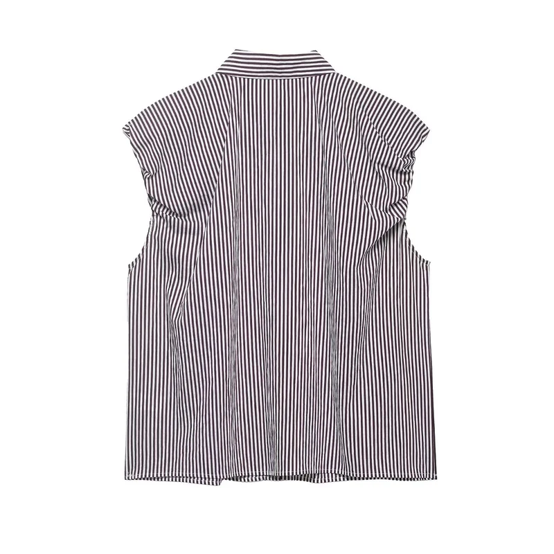 Damen Ärmellose Hemdbluse mit vertikalem Streifenmuster und durchgehender Knopfleiste Drune