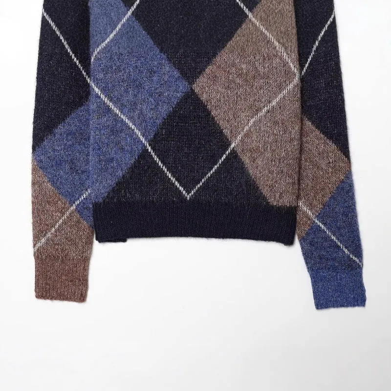Damen Argyle‑Strickpullover mit kastigem Cropped‑Schnitt Drune