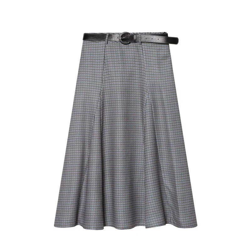 Damen A-Linien Midirock mit hoher Taille und Gürtel Drune