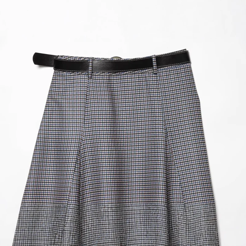 Damen A-Linien Midirock mit hoher Taille und Gürtel Drune