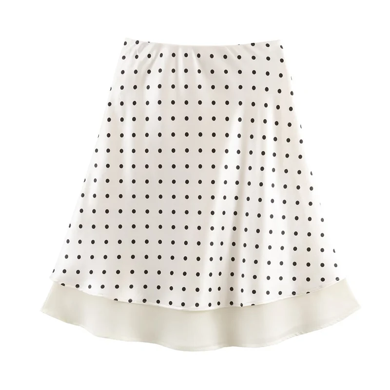 Damen A-Linien-Midirock mit doppellagigem Saum und Polka-Dot-Print Drune