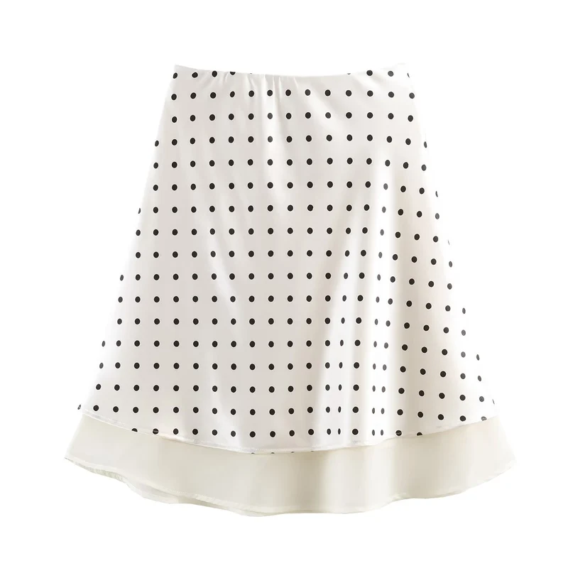 Damen A-Linien-Midirock mit doppellagigem Saum und Polka-Dot-Print Drune