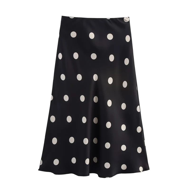 Damen A‑Linien‑Midirock aus Satin mit Pünktchenprint und fließender Silhouette Drune